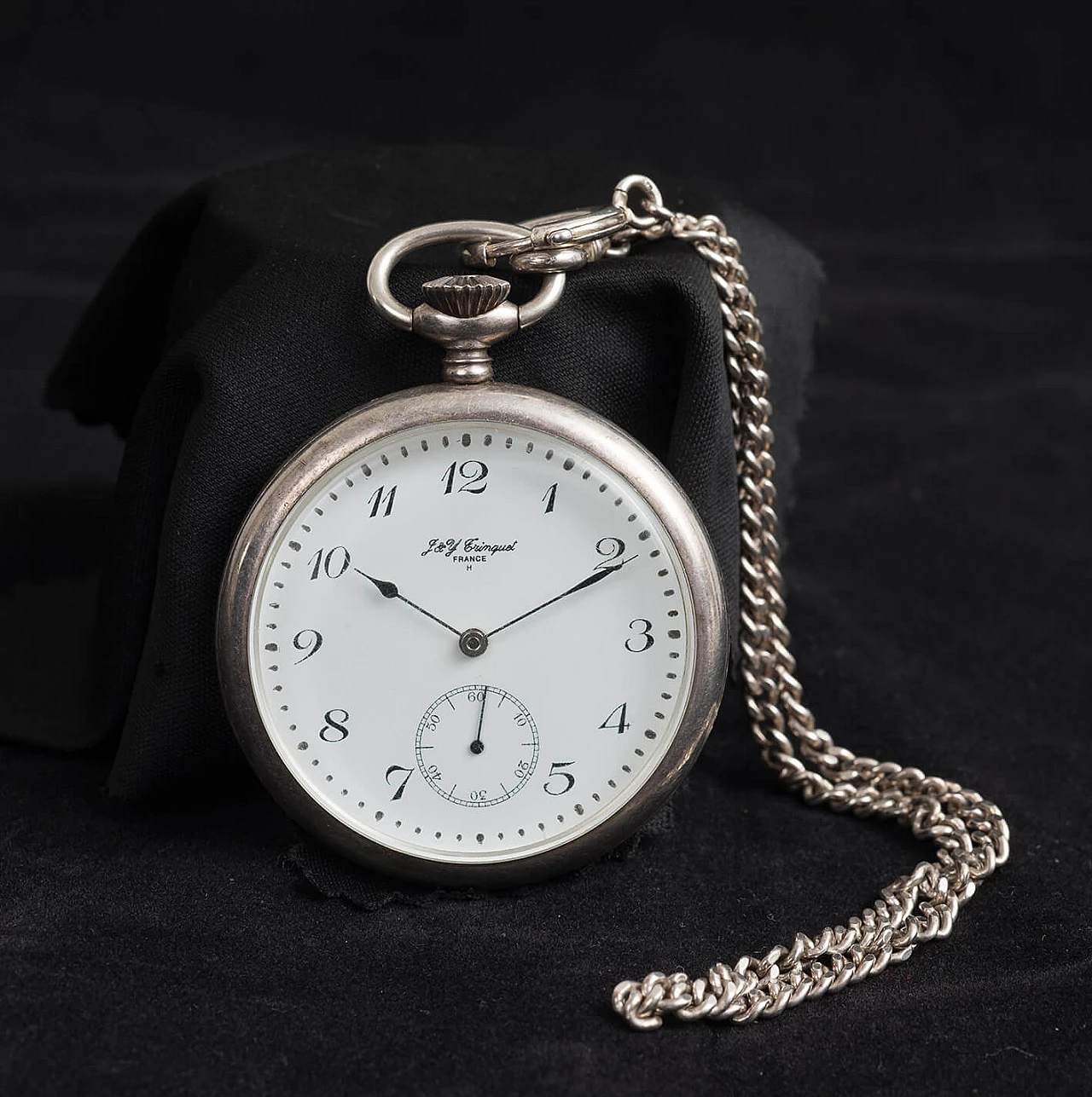 French silver pocket watch with chain 1