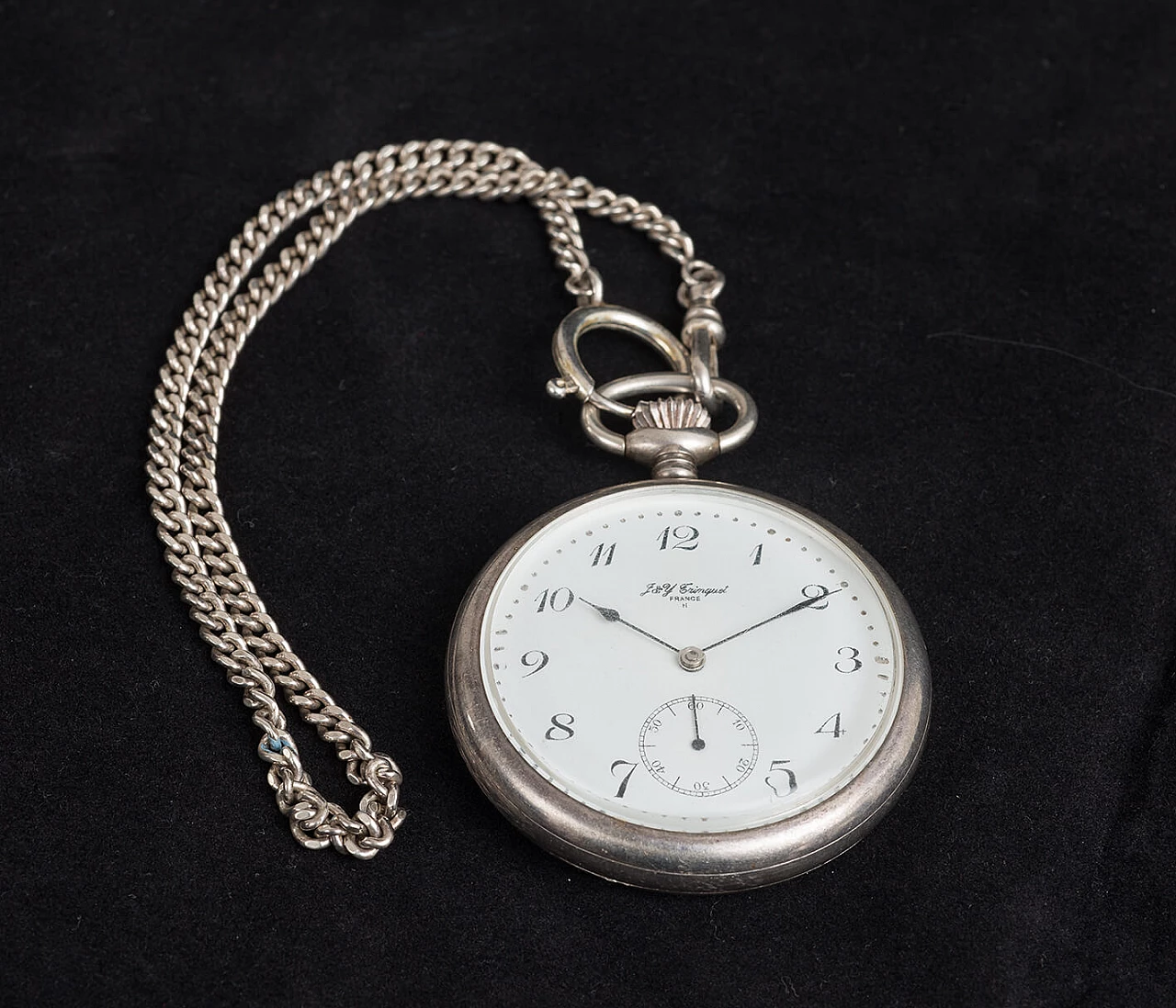 French silver pocket watch with chain 2
