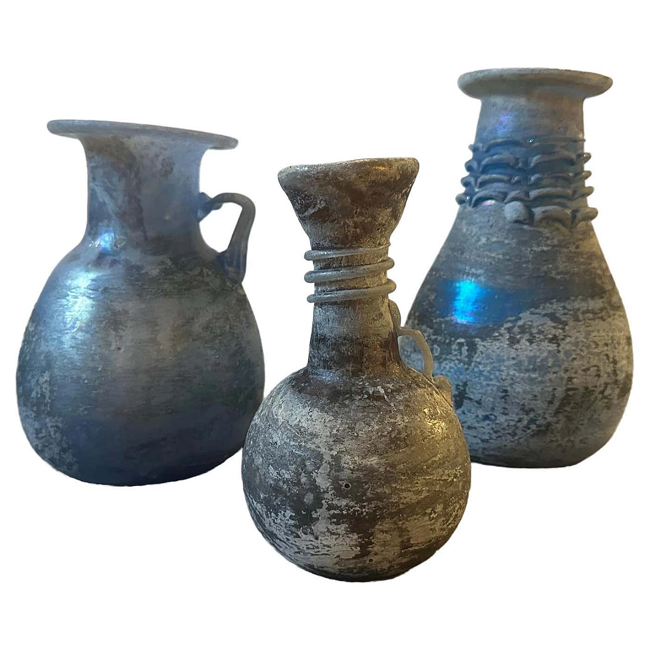 3 Blue and grey Scavo Murano glass vases in Cenedese style, 1970s 2