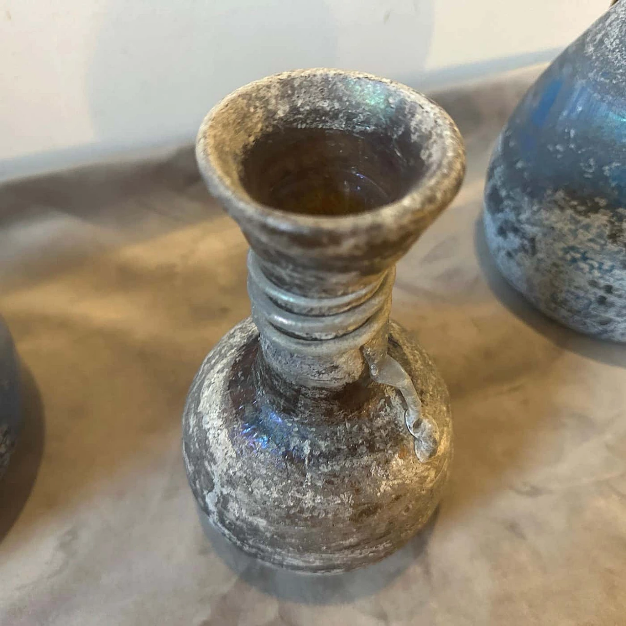 3 Blue and grey Scavo Murano glass vases in Cenedese style, 1970s 3