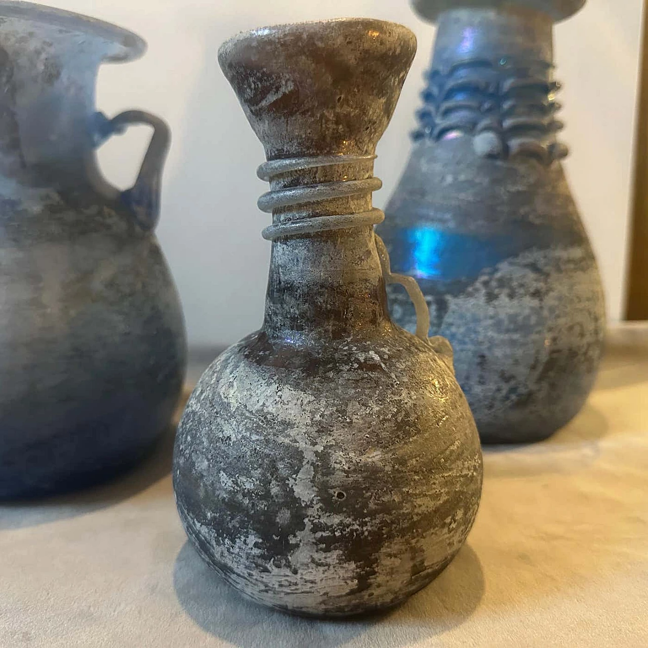 3 Blue and grey Scavo Murano glass vases in Cenedese style, 1970s 5