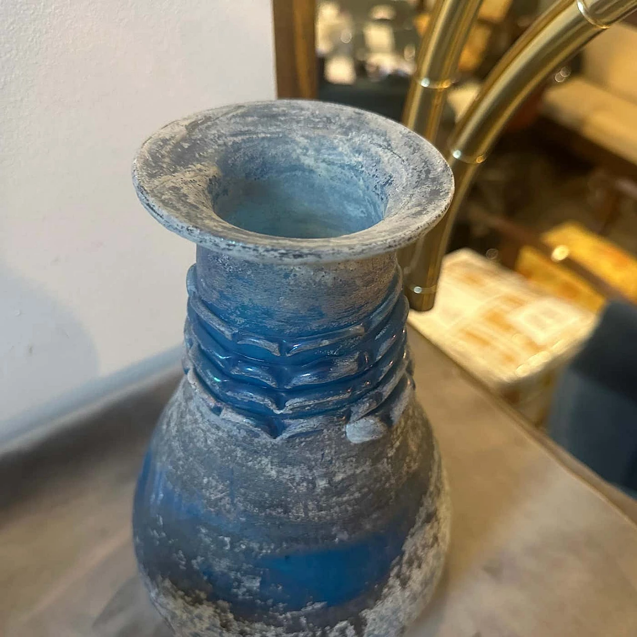 3 Blue and grey Scavo Murano glass vases in Cenedese style, 1970s 11