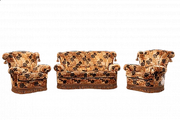 Chenille floral fabric sofa and pair of armchairs, 1970s