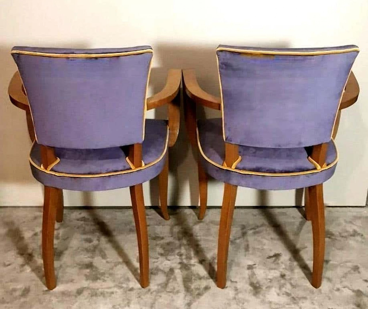 Pair of Bridge chairs in oak and velvet, 1930s 6