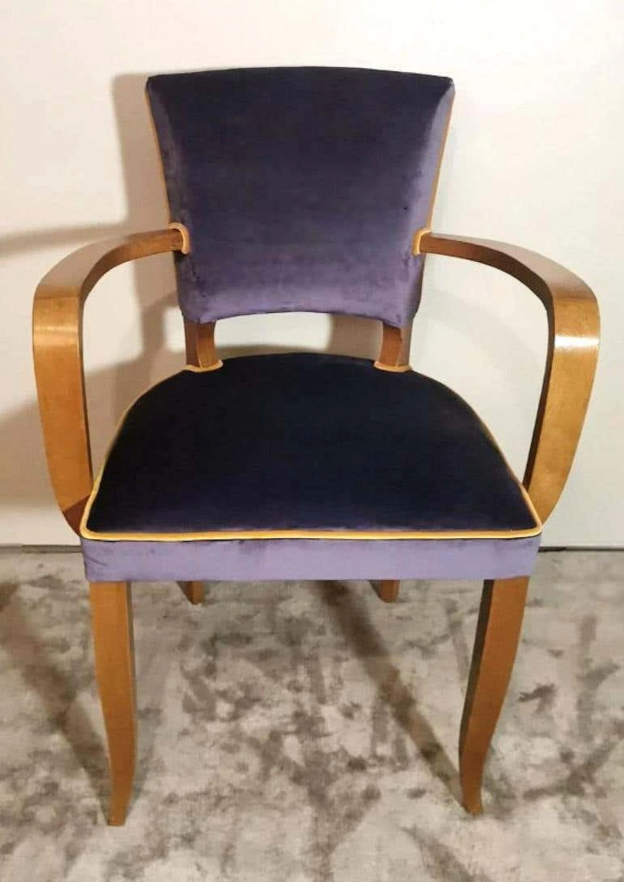 Pair of Bridge chairs in oak and velvet, 1930s 7