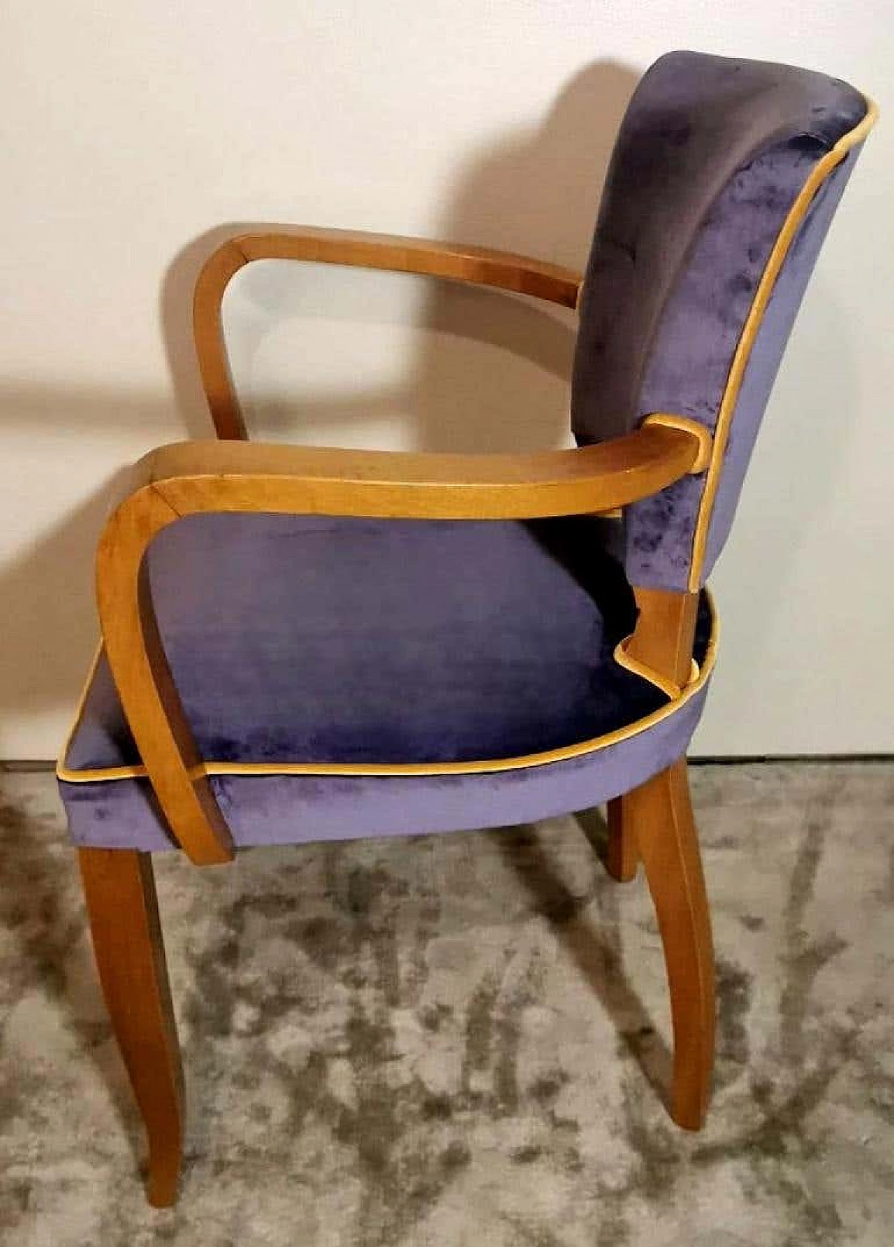 Pair of Bridge chairs in oak and velvet, 1930s 8