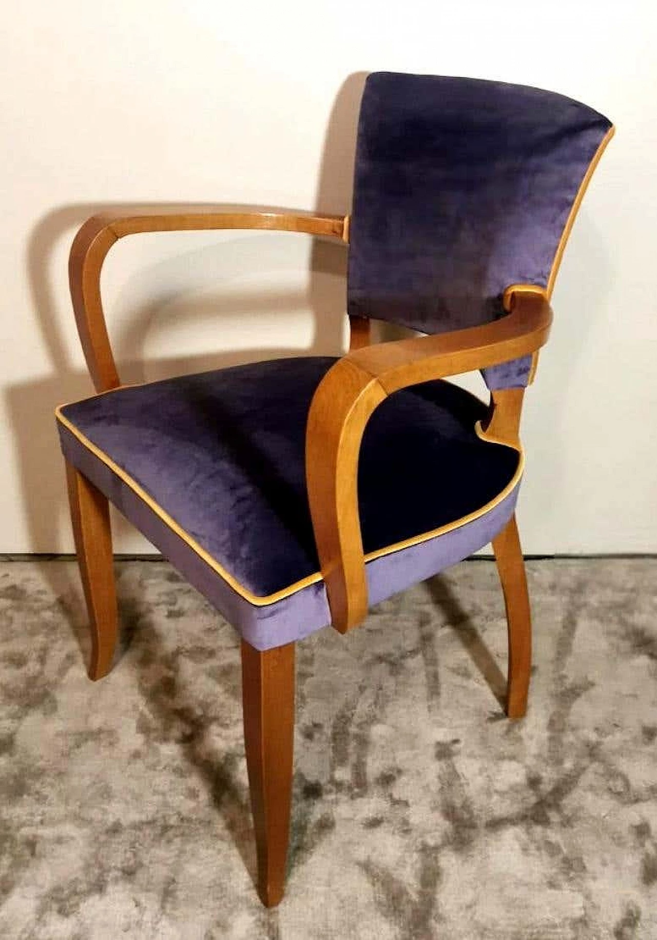 Pair of Bridge chairs in oak and velvet, 1930s 9