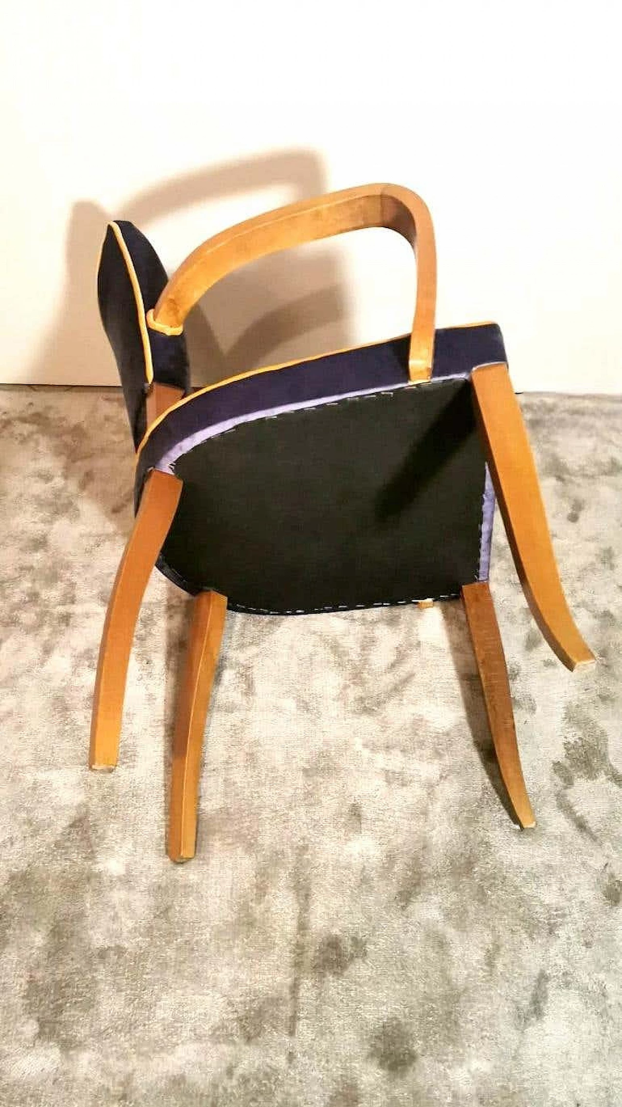 Pair of Bridge chairs in oak and velvet, 1930s 12