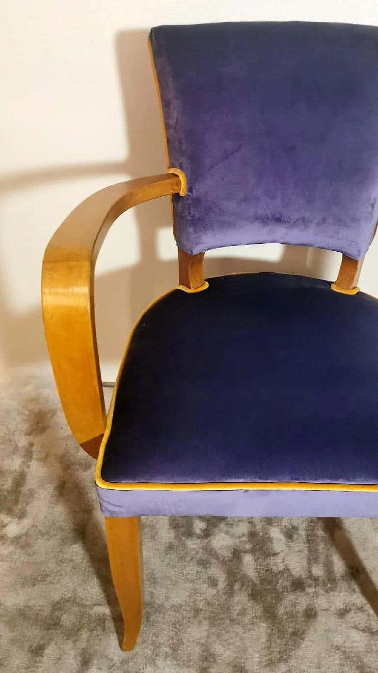 Pair of Bridge chairs in oak and velvet, 1930s 13