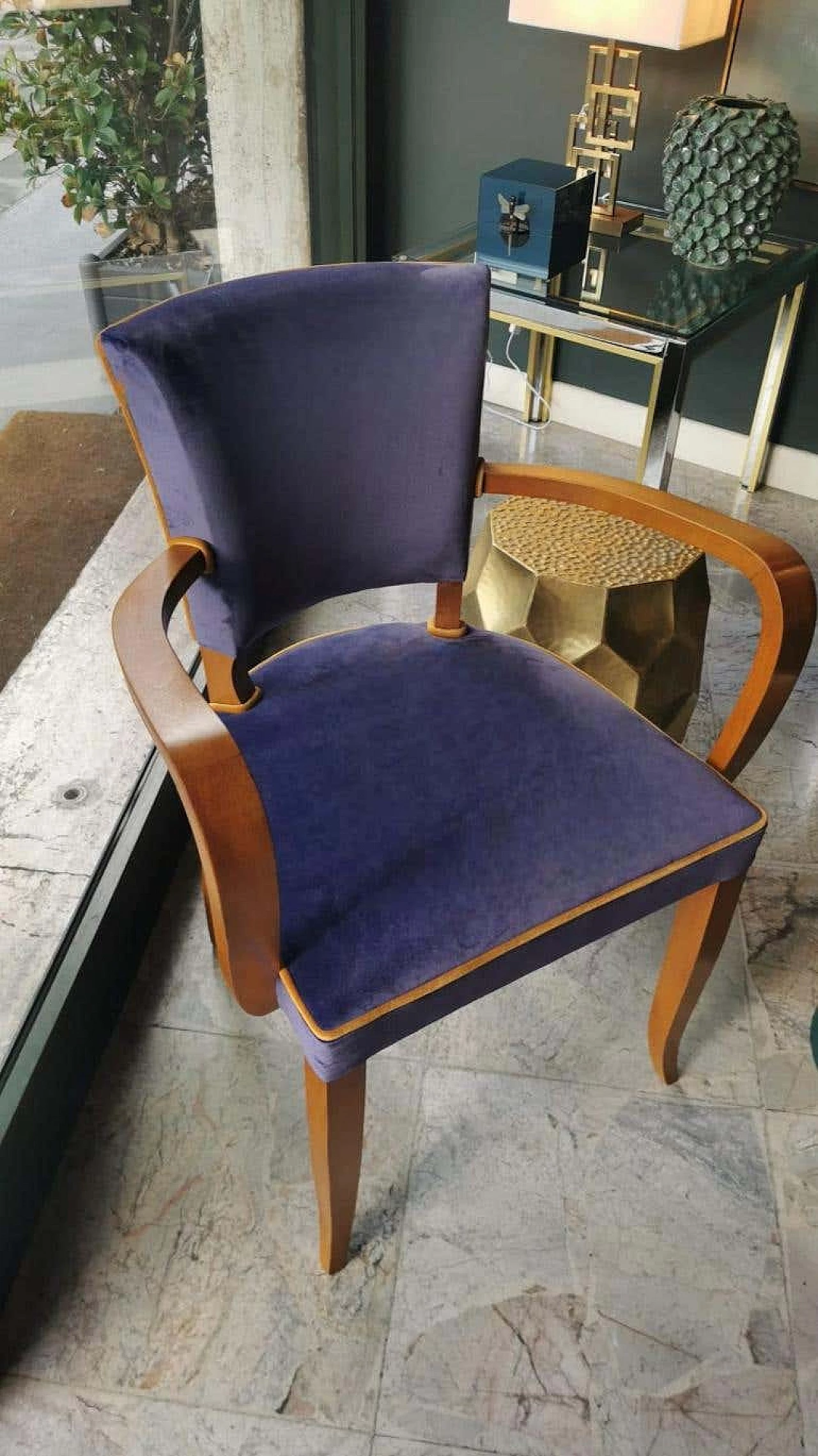 Pair of Bridge chairs in oak and velvet, 1930s 15