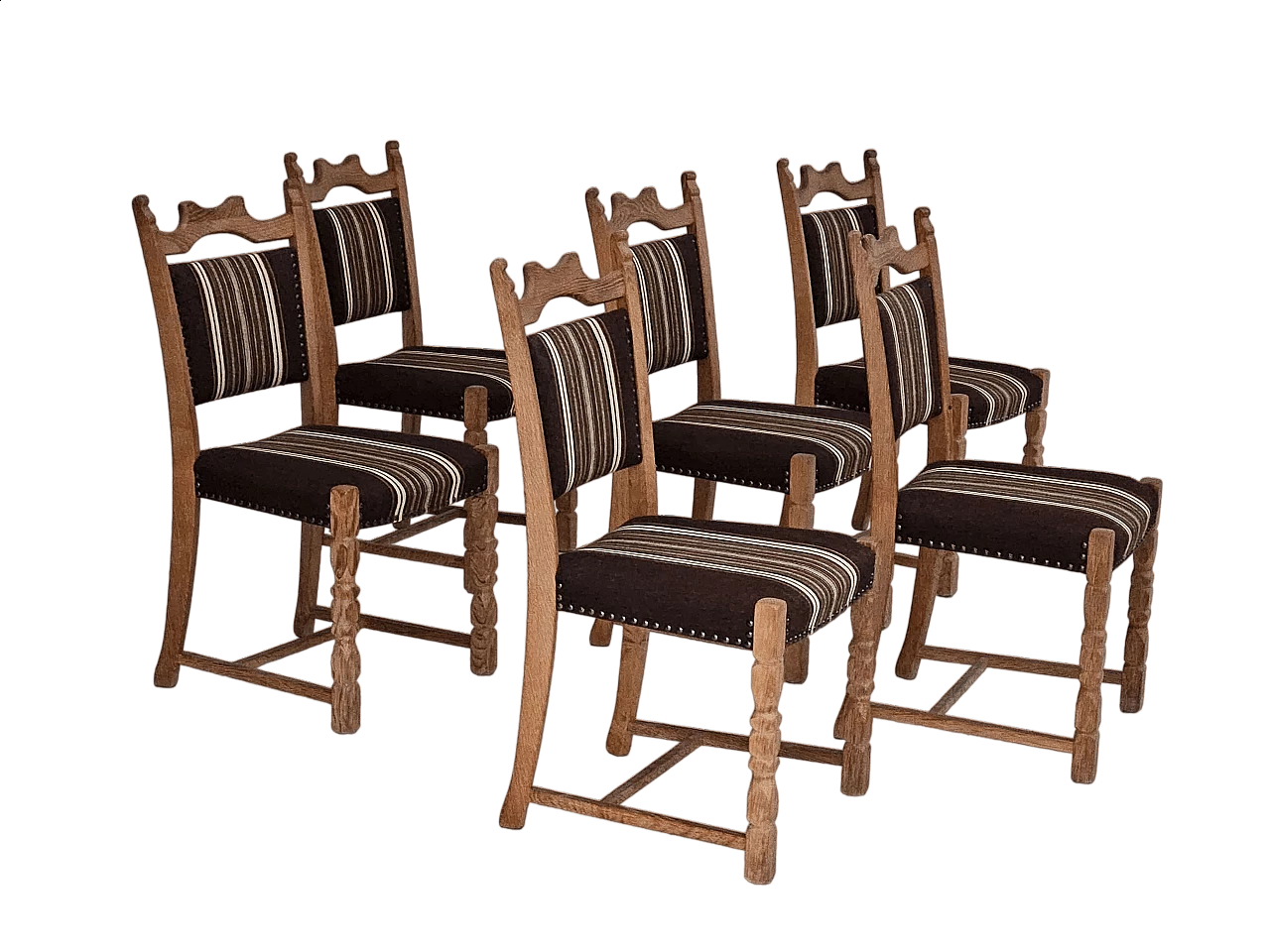 6 Danish chairs in oak and wool fabric, 1970s 13