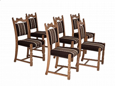 6 Danish chairs in oak and wool fabric, 1970s
