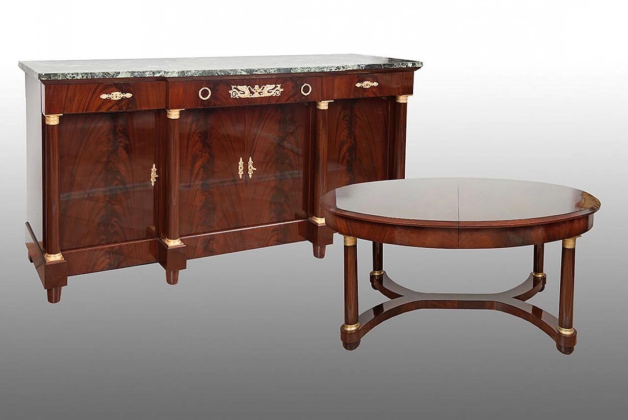 Empire style mahogany feather and bronze extendable table, early 20th century 4