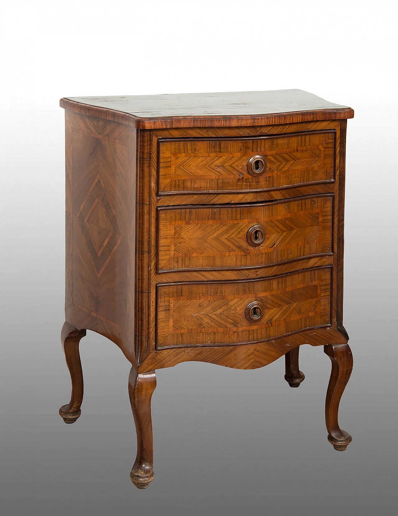 Neapolitan Louis XIV walnut-root bedside table with inlays, 18th century 1