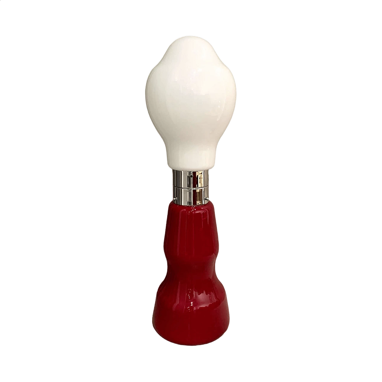 Lampada da terra Birillo bianca e rossa di Mazzega, anni '60 10