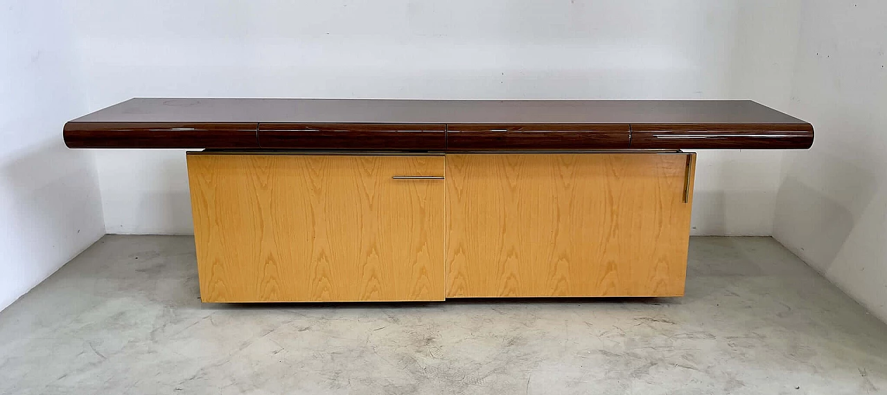 Credenza in frassino tinto e ripiano in vetro di Giovanni Offredi per Saporiti, anni '70 1