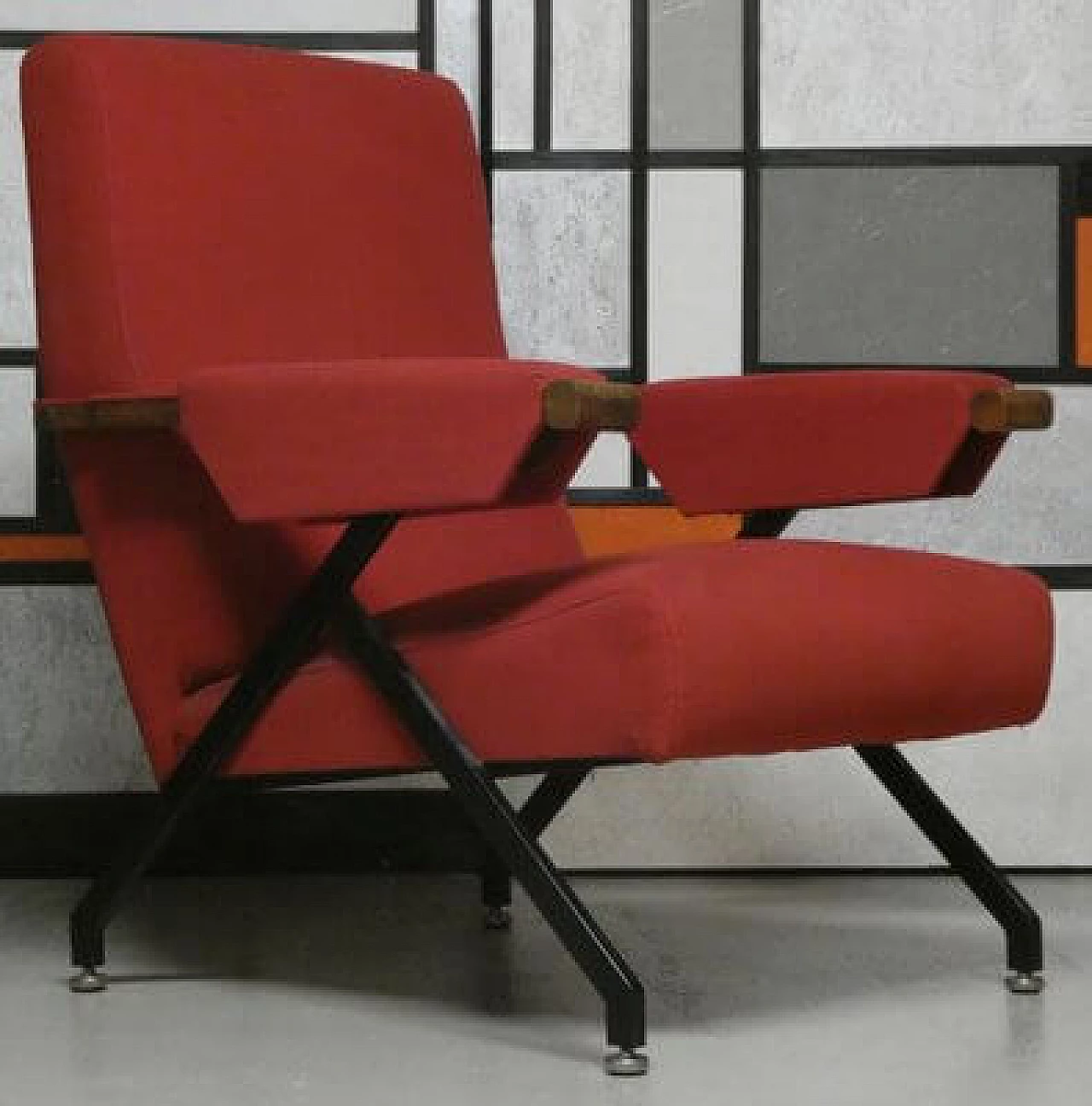 Pair of Alcantara, wood and metal reclining armchairs, 1960s 5