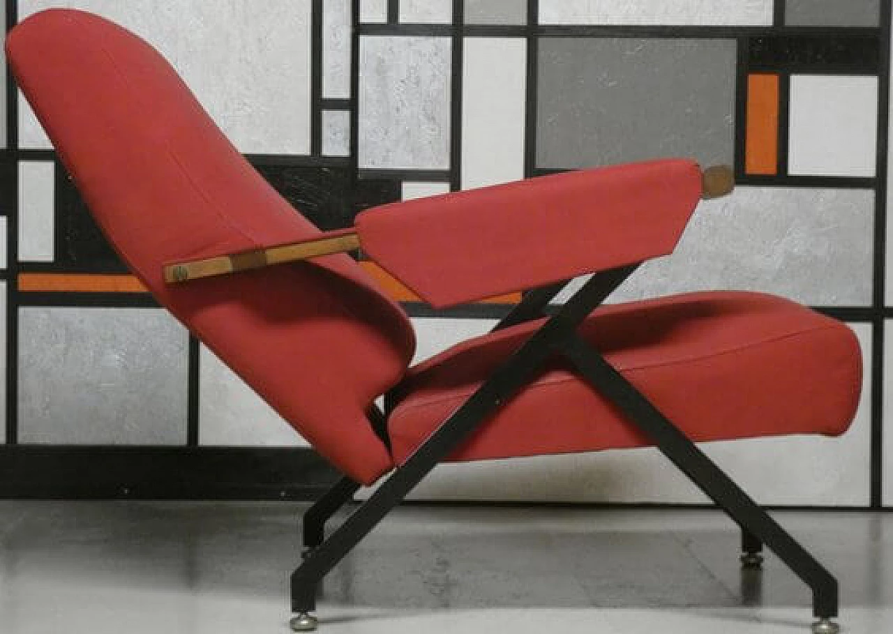 Pair of Alcantara, wood and metal reclining armchairs, 1960s 6