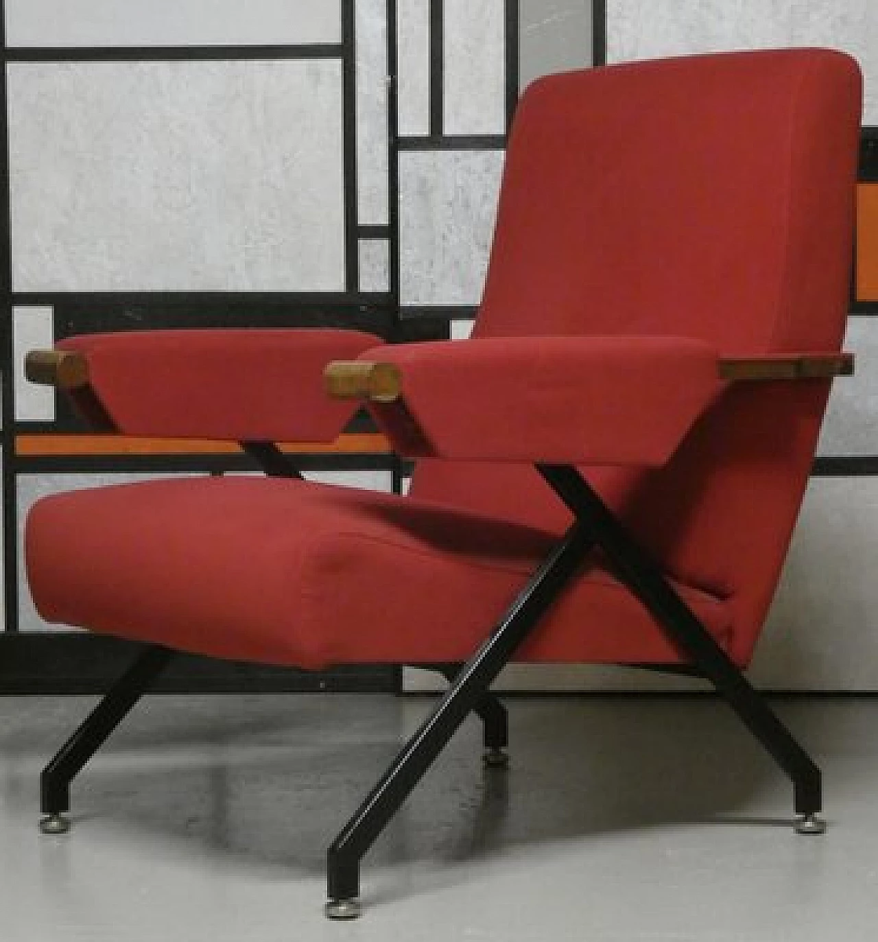 Pair of Alcantara, wood and metal reclining armchairs, 1960s 7