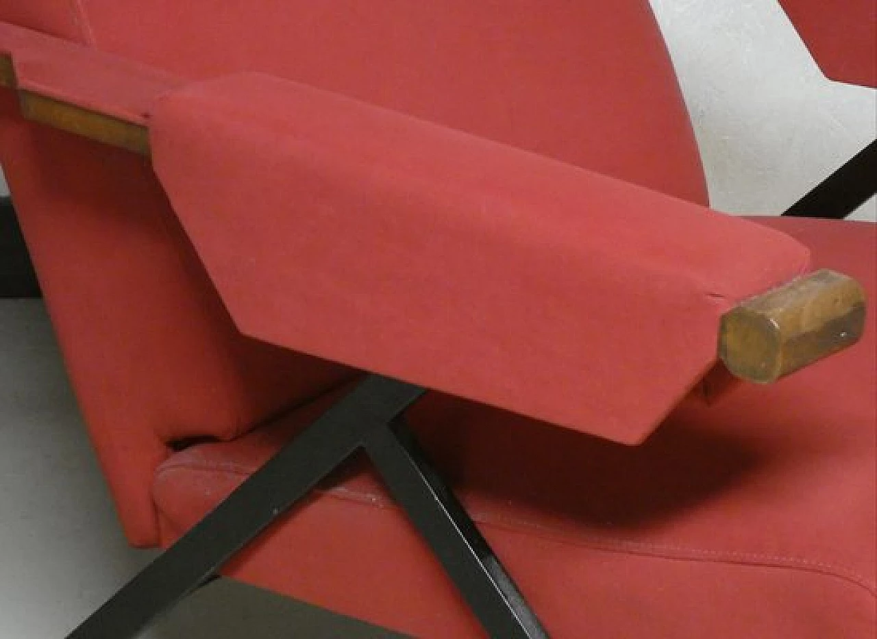 Pair of Alcantara, wood and metal reclining armchairs, 1960s 8