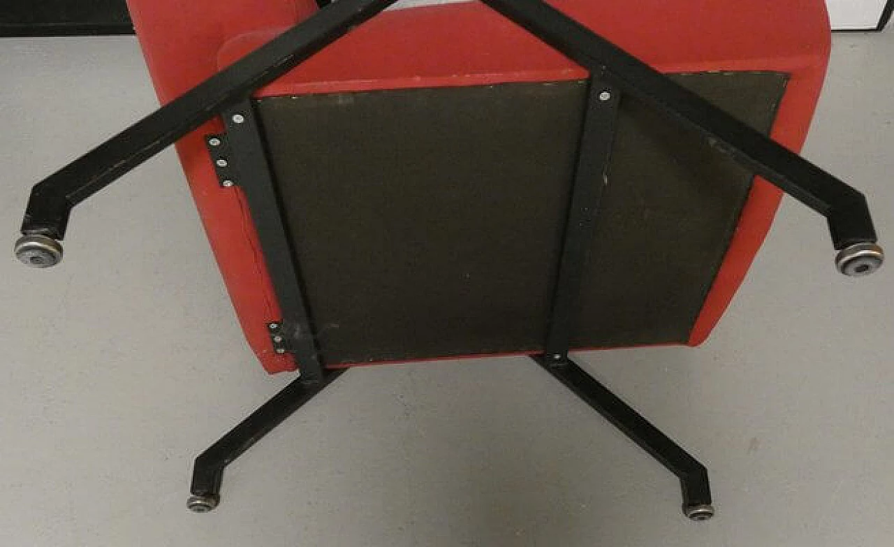 Pair of Alcantara, wood and metal reclining armchairs, 1960s 9