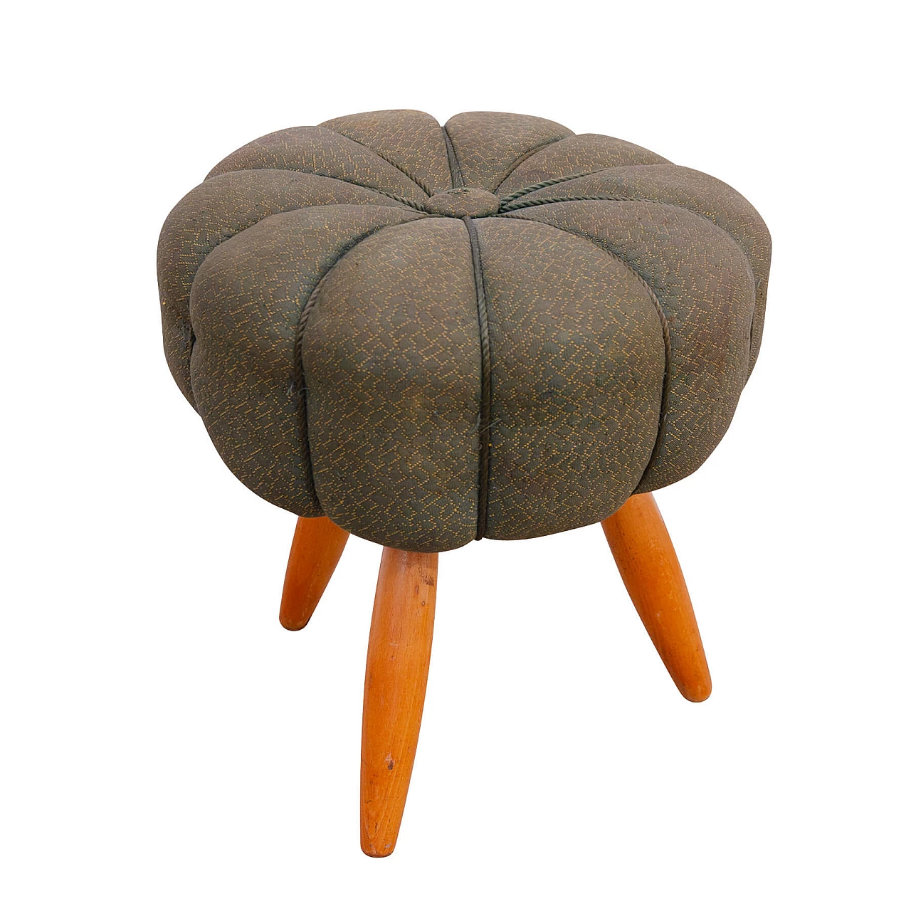 Art Deco beech and fabric pouf, 1940s 1