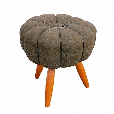 Art Deco beech and fabric pouf, 1940s