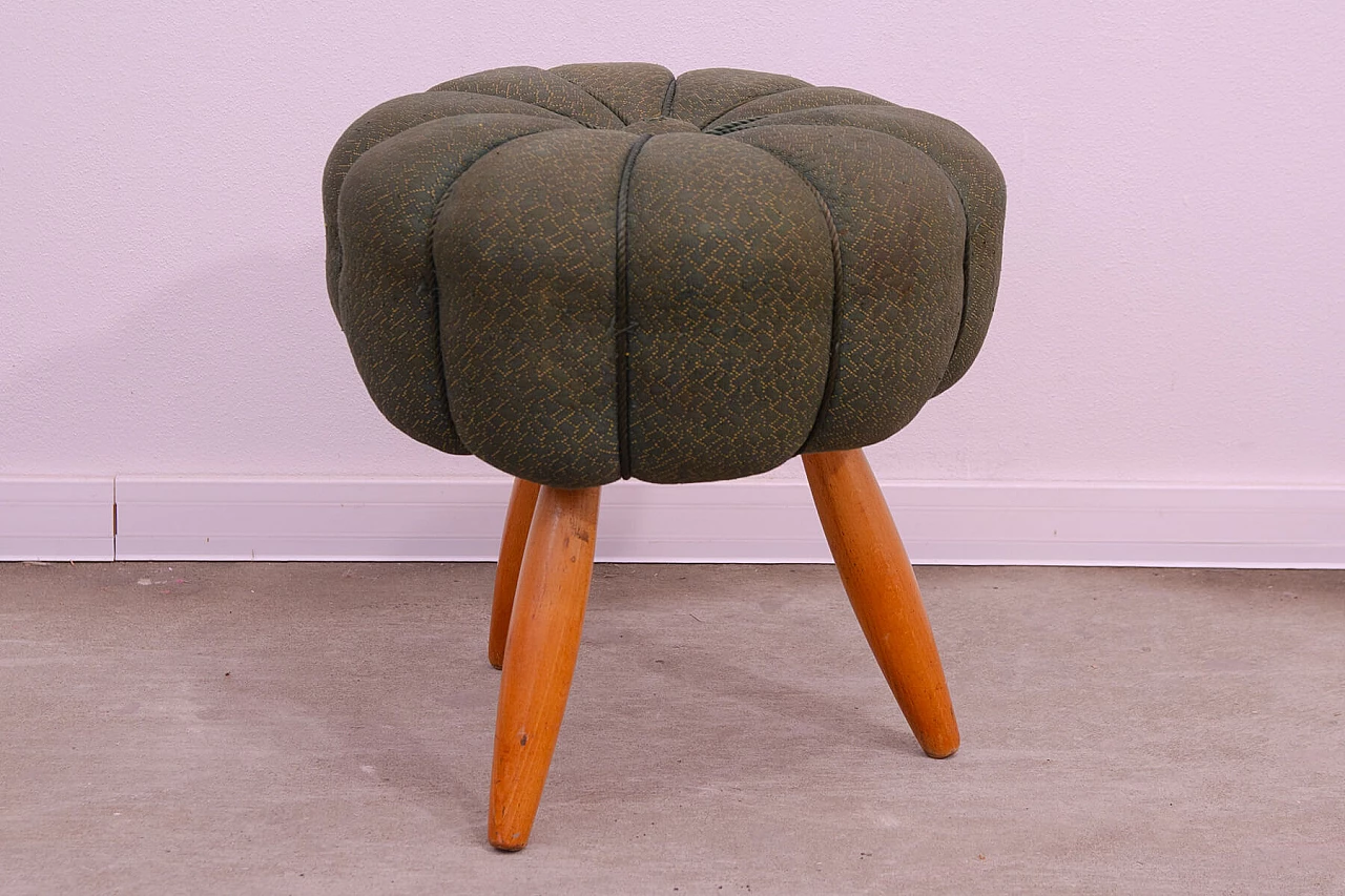 Art Deco beech and fabric pouf, 1940s 2