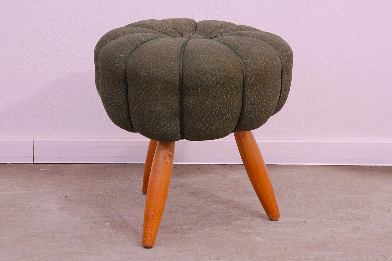 Pouf Art Déco in faggio e tessuto, anni '40 2