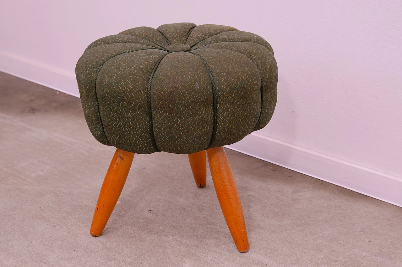 Art Deco beech and fabric pouf, 1940s 3