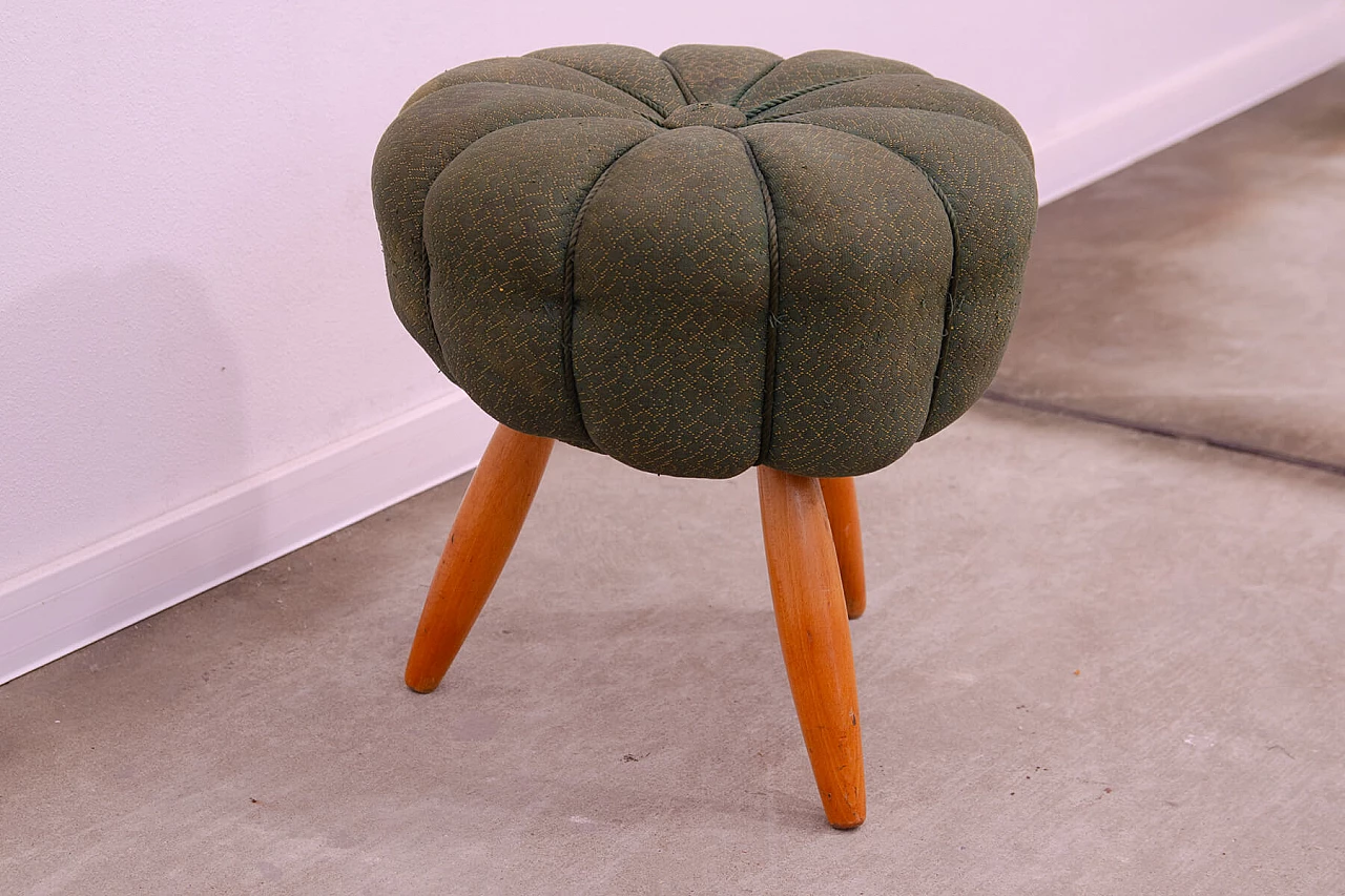 Art Deco beech and fabric pouf, 1940s 4