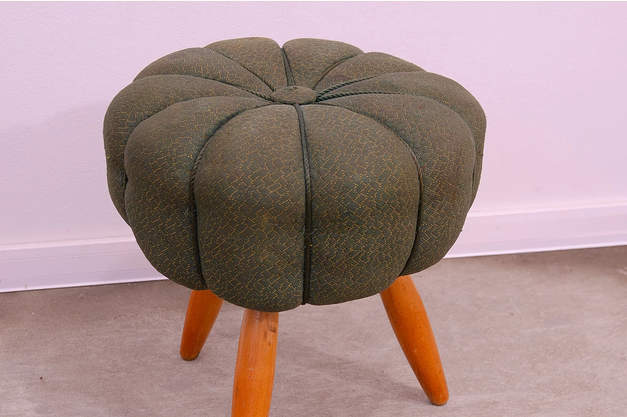 Art Deco beech and fabric pouf, 1940s 5