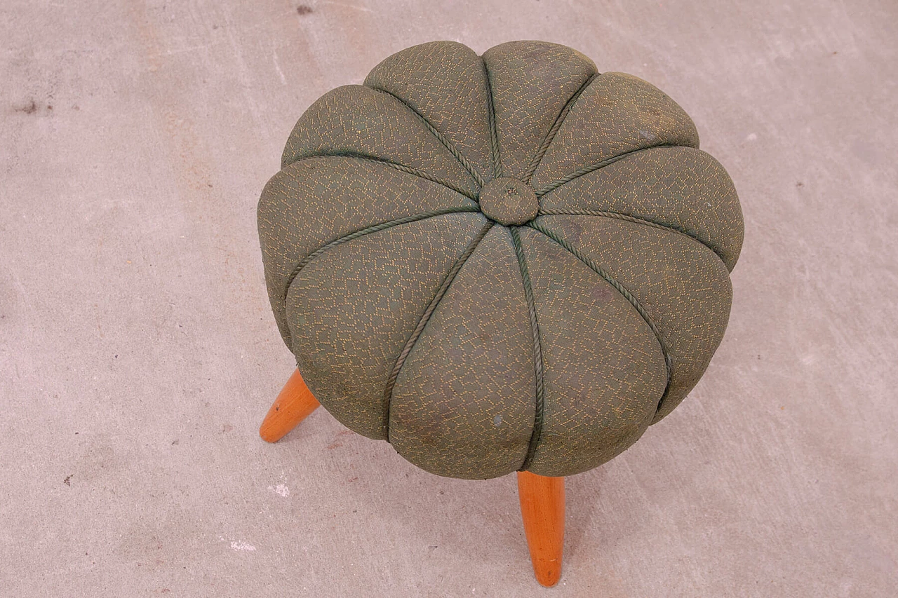 Art Deco beech and fabric pouf, 1940s 6
