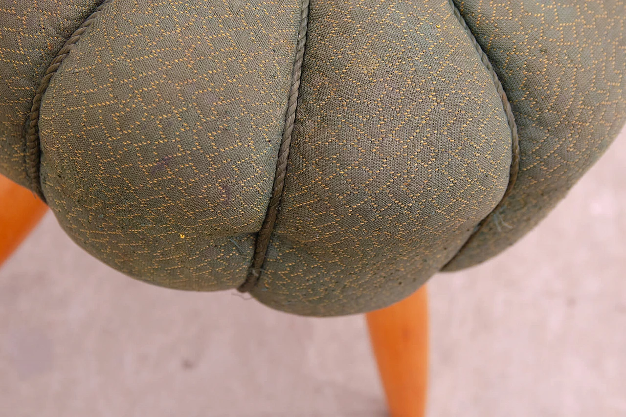 Art Deco beech and fabric pouf, 1940s 9