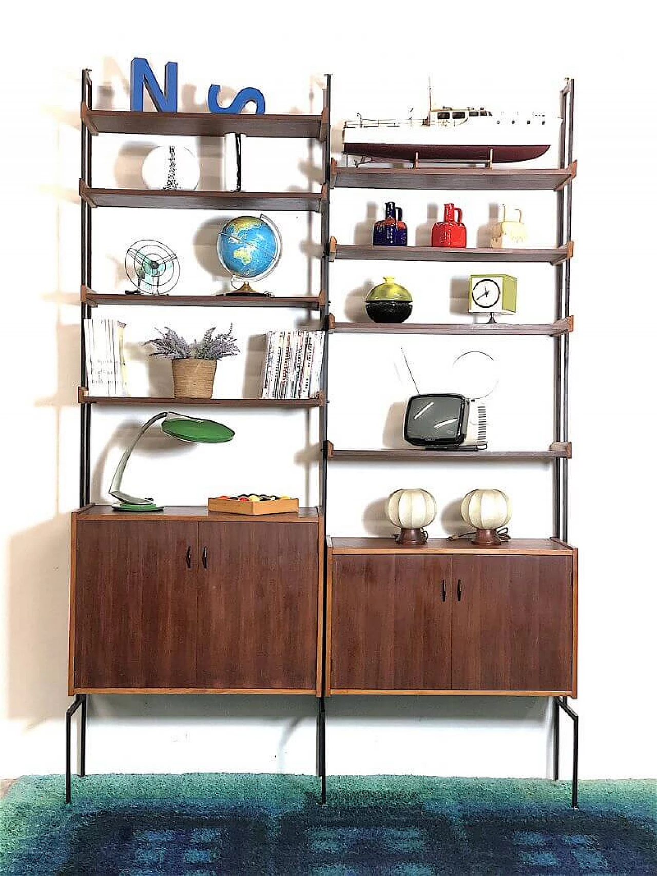 Two-bay bookcase in teak veneer wood, 1960s 2