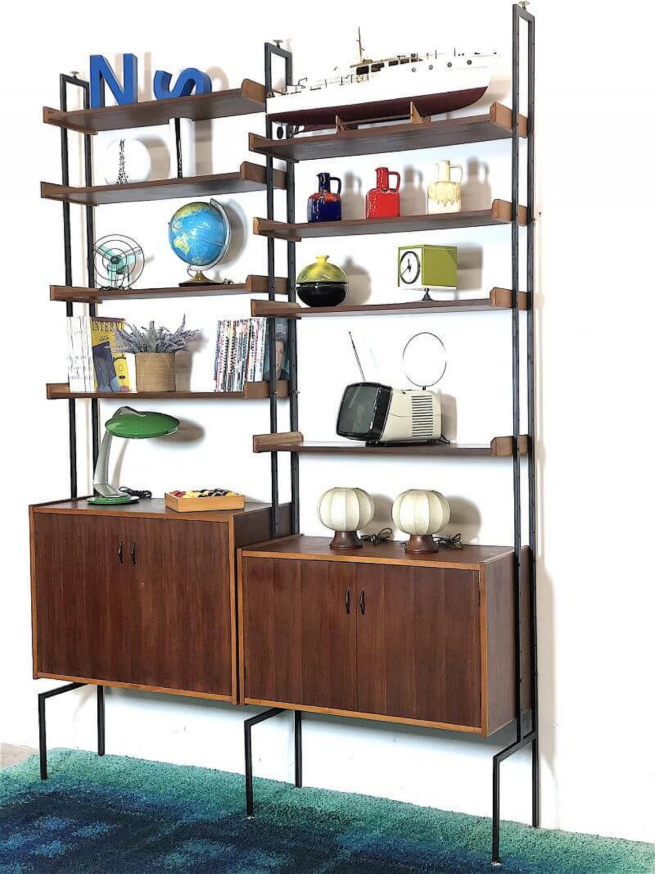 Two-bay bookcase in teak veneer wood, 1960s 3