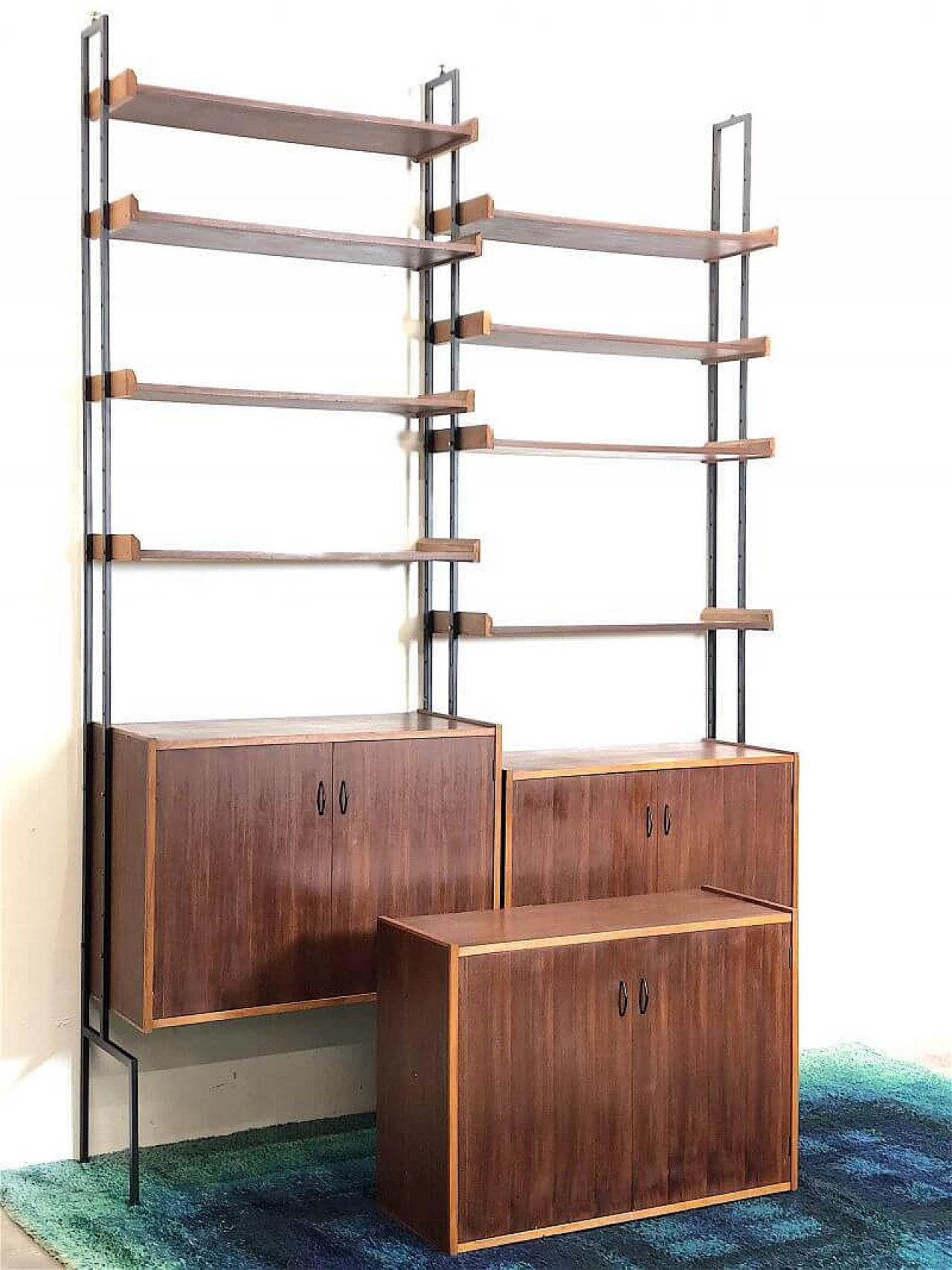 Two-bay bookcase in teak veneer wood, 1960s 4