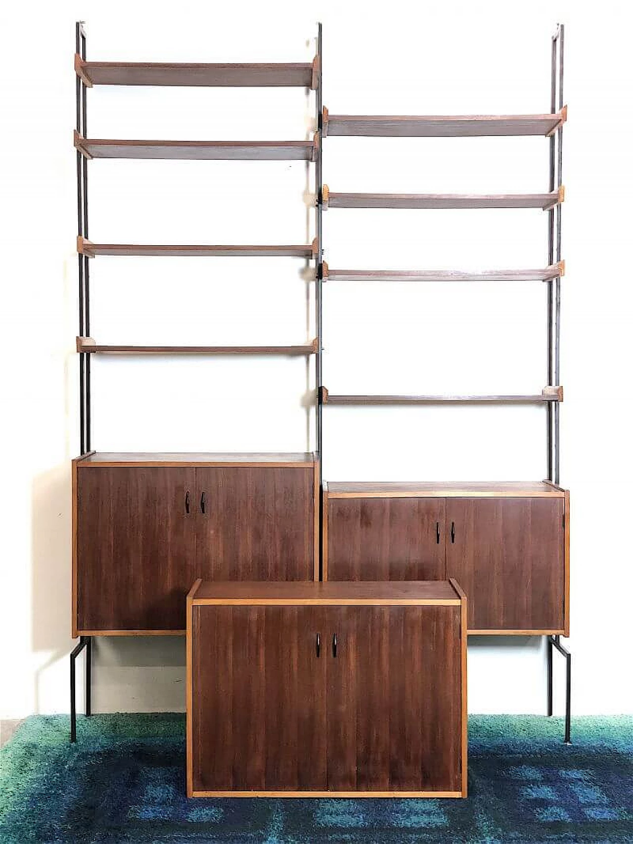 Two-bay bookcase in teak veneer wood, 1960s 5