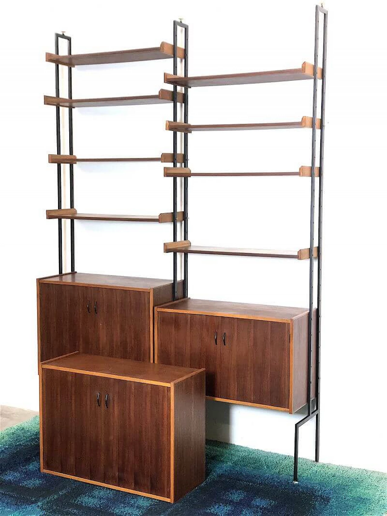 Two-bay bookcase in teak veneer wood, 1960s 6
