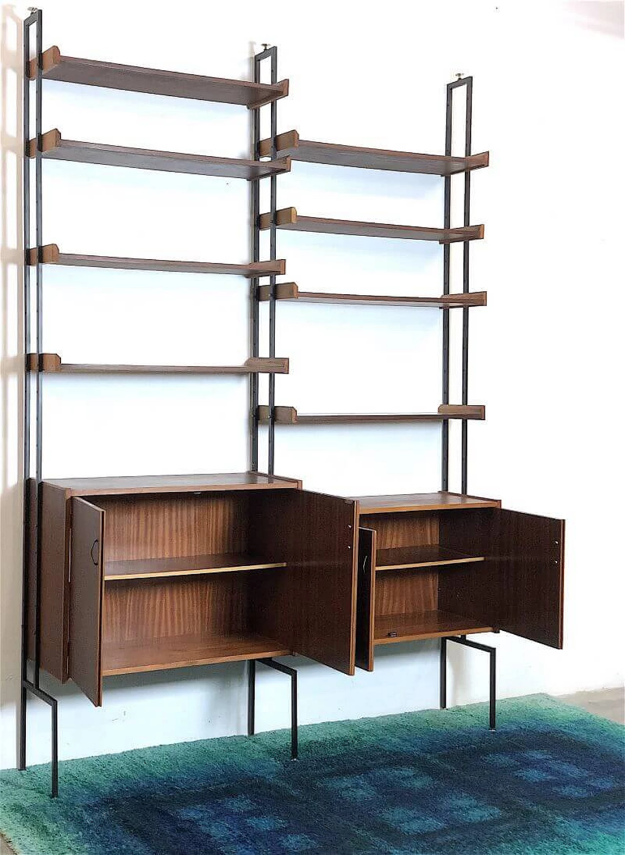 Two-bay bookcase in teak veneer wood, 1960s 7