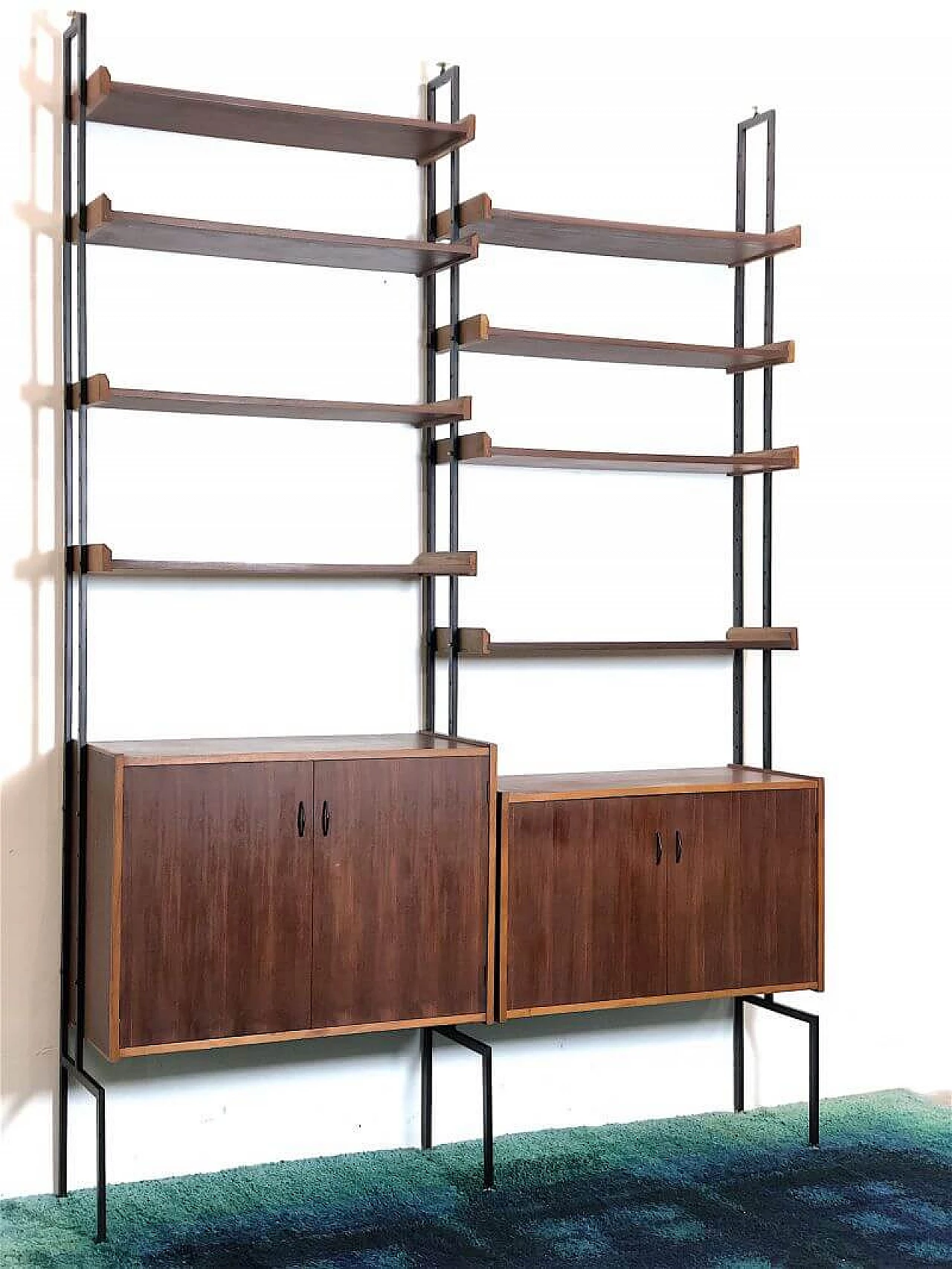 Two-bay bookcase in teak veneer wood, 1960s 8