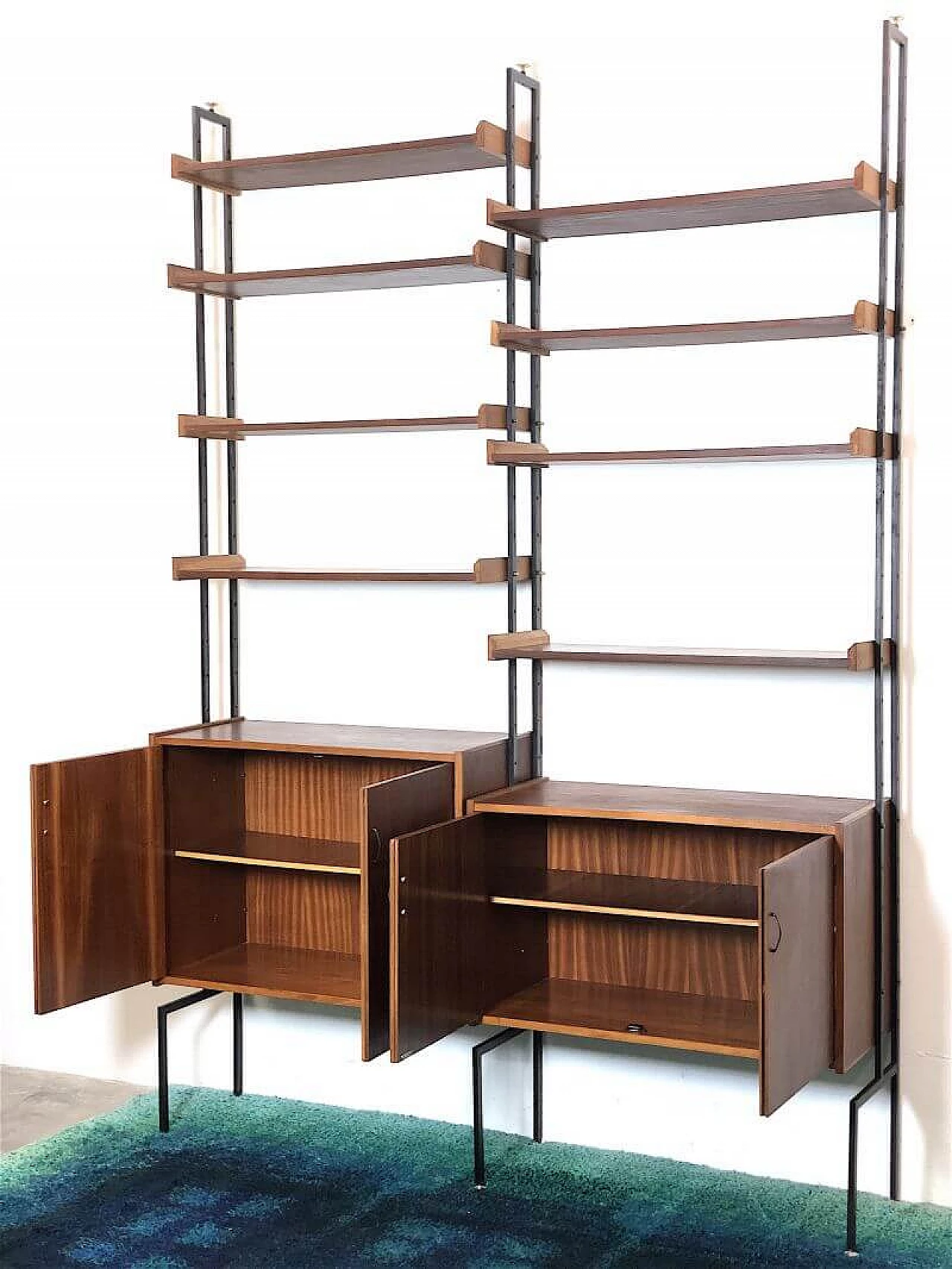 Two-bay bookcase in teak veneer wood, 1960s 9