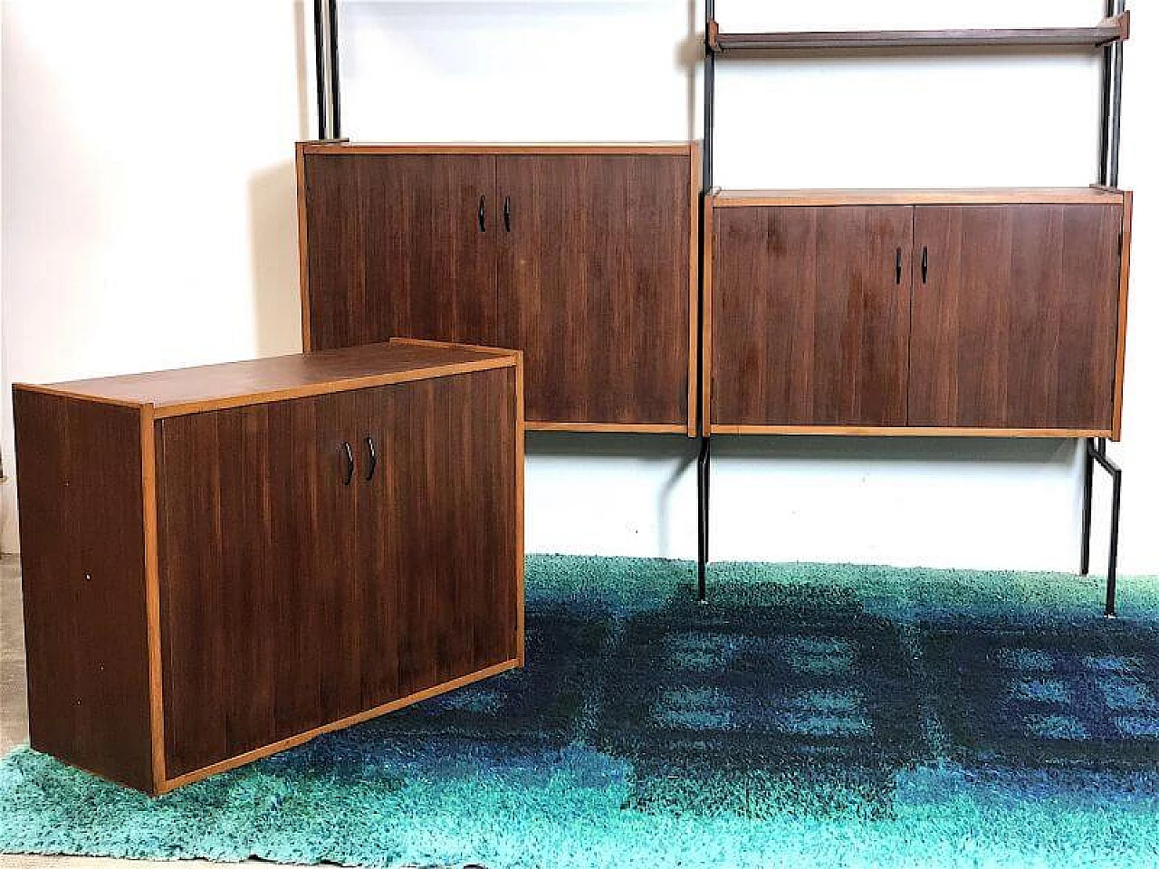 Two-bay bookcase in teak veneer wood, 1960s 18