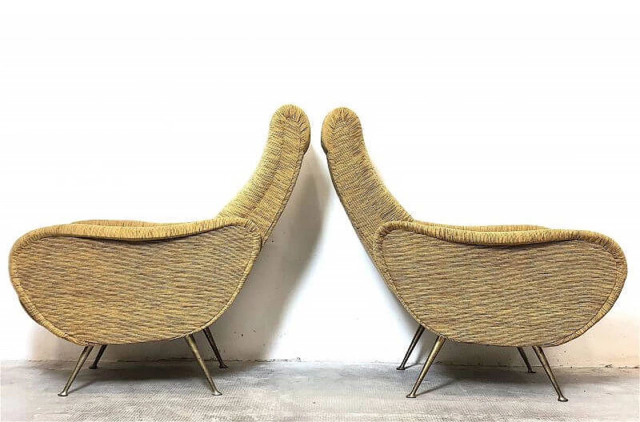 Pair of Lady armchairs with brass feet attributed to Marco Zanuso, 1950s 8