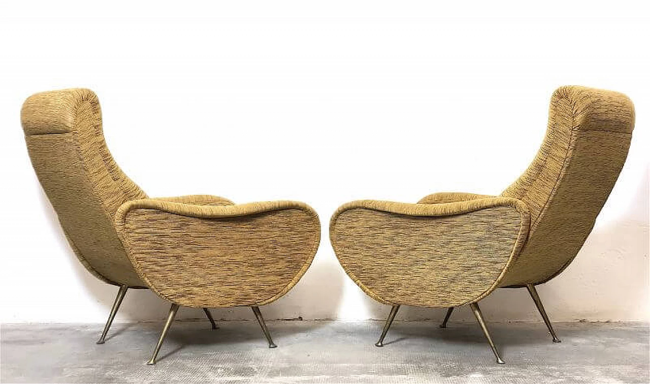 Pair of Lady armchairs with brass feet attributed to Marco Zanuso, 1950s 11