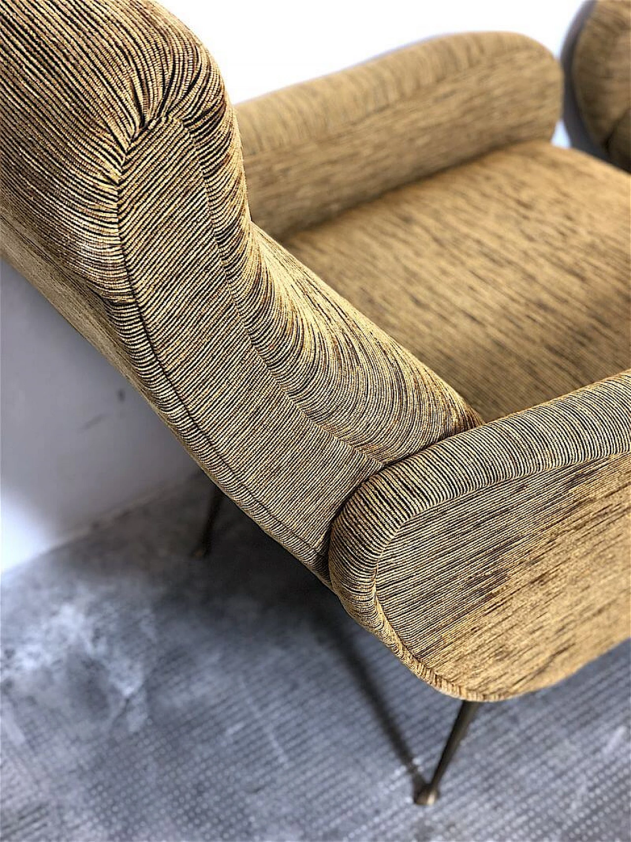 Pair of Lady armchairs with brass feet attributed to Marco Zanuso, 1950s 13