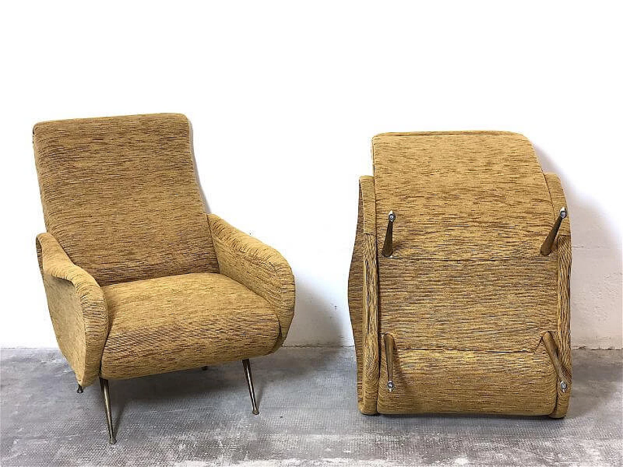 Pair of Lady armchairs with brass feet attributed to Marco Zanuso, 1950s 14