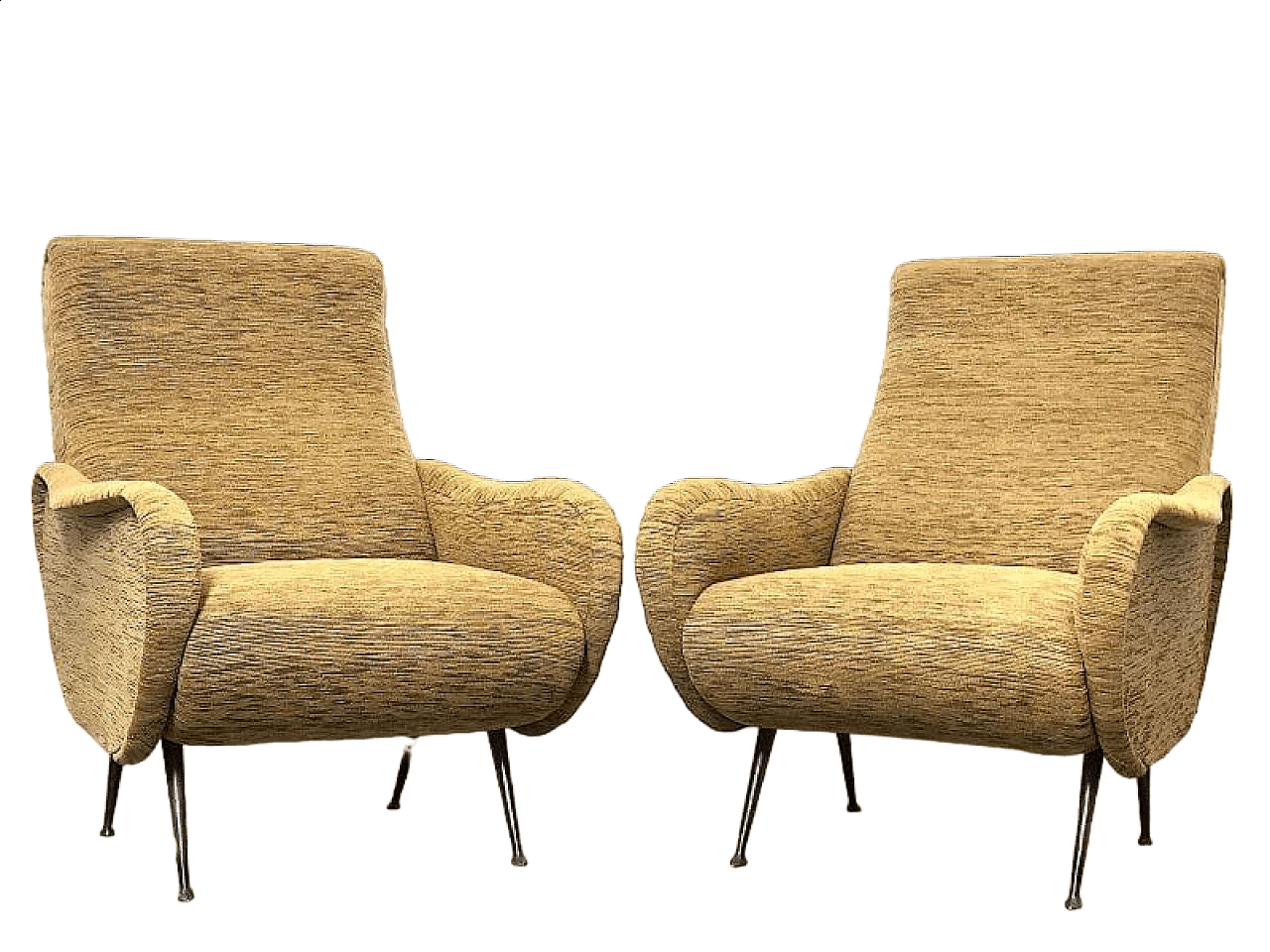 Pair of Lady armchairs with brass feet attributed to Marco Zanuso, 1950s 15