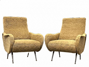 Pair of Lady armchairs with brass feet attributed to Marco Zanuso, 1950s