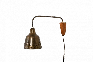 Danish brass and teak wall light, 1950s